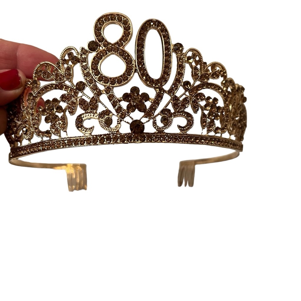 80th Gold Rhinestones Birthday Tiara